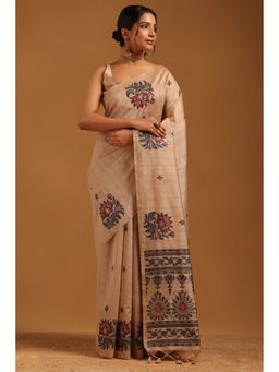 Soch - Beige Silk Blend Woven Design Saree with Unstitched Blouse
