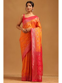 Soch - Orange Silk Blend Ethnic Motifs Zari Woven Saree with Unstitched Blouse
