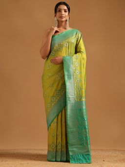 Soch - Light Green Silk Blend Ethnic Motifs Zari Woven Saree with Unstitched Blouse