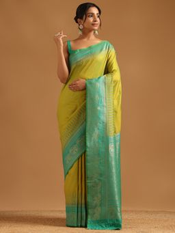 Soch - Light Green Silk Blend Ethnic Motifs Zari Woven Saree with Unstitched Blouse
