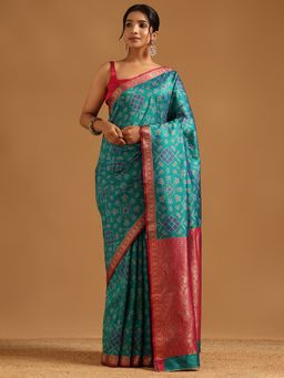 Soch - Green Silk Blend Patola Saree with Unstitched Blouse