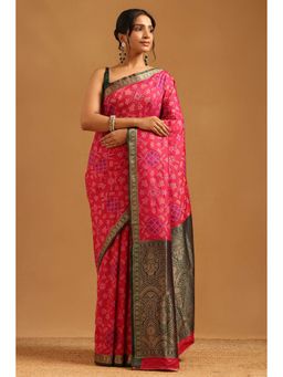 Soch - Pink Silk Blend Patola Saree with Unstitched Blouse