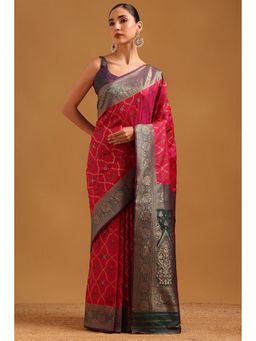 Soch - Pink Silk Blend Zari Woven Saree with Unstitched Blouse