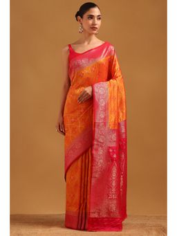 Soch - Orange Silk Blend Zari Woven Design Saree with Unstitched Blouse