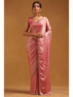 Soch - Blush Pink Fendy Organza Stone Embellished Saree with Unstitched Blouse