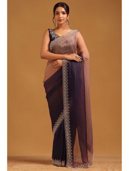 Soch - Purple Organza Solid Saree with Unstitched Blouse