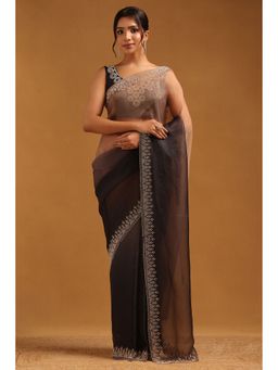 Soch - Black Organza Solid Saree with Unstitched Blouse