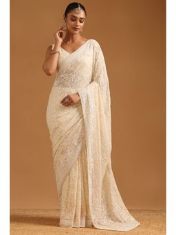 Soch - Cream Georgette Floral Saree with Unstitched Blouse