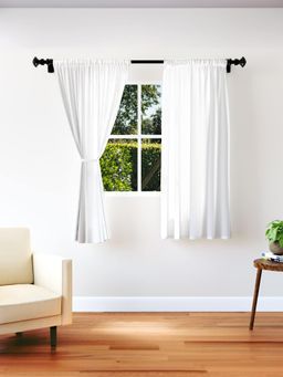 Encasa Homes - Tie Back Window Panel White Polyester Solid Curtains - (Pack of 2) 5 Feet