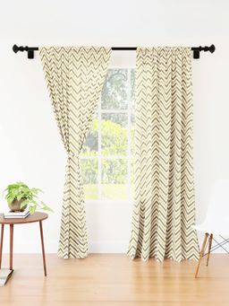 Encasa Homes - Tie Back Chevron Polyester Printed Long Door Curtains (Pack of 2) 9 Feet