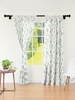 Encasa Homes - Tie Back Palm Green Polyester Printed Long Door Curtains (Pack of 2) 8 Feet