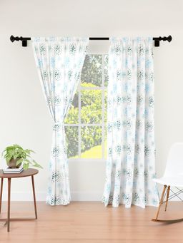 Encasa Homes - Tie Back Blowball Polyester Printed Door Curtains (Pack of 2) 7 Feet