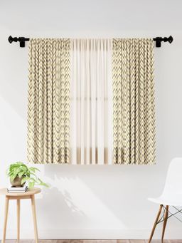 Encasa Homes - Tie Back Beige Trellis Combo Printed and Solid Window Curtains (Pack of 3) 5 Feet