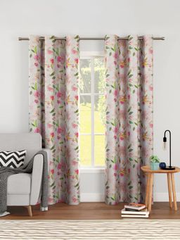 Encasa Homes - Room Darkening Floral Digital Print with Grommets Blackout Curtains (Pack of 2) 7 Feet