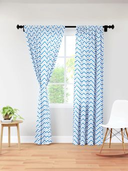 Encasa Homes - Polyester Chevron Blue Color Curtains (Pack of 2) 7 Feet