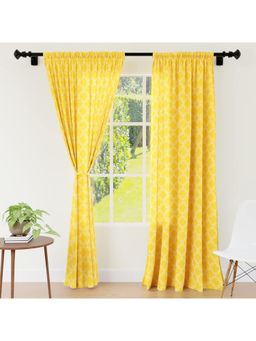 Encasa Homes - Polyester Yellow Trellis Color Curtains (Pack of 2) 7 Feet