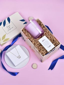 Gleevers - Lavender Big Candle and Necklace Gift Box for Her (Set of 2)