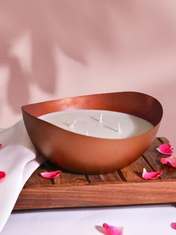 Rosemoore - Scented Handmade Premium Fragrance Matte Gold Metal Bowl Candle - Rose