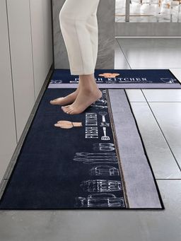 Cortina - Pack of 2 Rubber L Shaped Kitchen Mat - Navy Blue