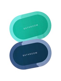 Cortina - Pack of 2 Non Slip Rubber Bathroom Mat - Green and Blue