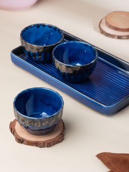 UMAI - Ceramic Bowl with Tray - Dark Blue (Set of 4)