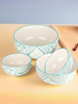 UMAI - White with Design Ceramic Serving Bowls (Pack of 4) White