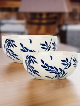 UMAI - Blue Leaves Ceramic Dal Katori (Pack of 2)