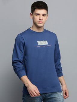 SHOWOFF - Mens Round Neck Printed Blue Pullover Sweatshirt