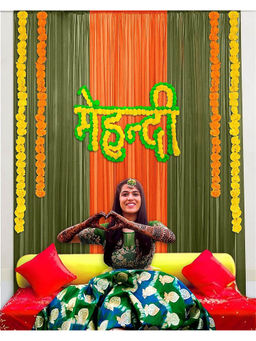 Special You - Green & Orange Curtains For Haldi Mehndi Decoration -11 Pcs