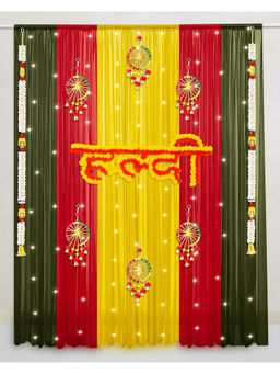 Special You - Yellow, Red & Green Backdrop With Haldi Board & Latkans For Haldi- 19 Pcs