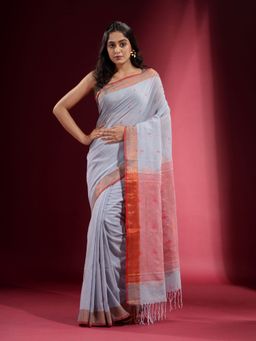 CHARUKRITI - Grey with Ethnic Motif and Zari Design Saree with Unstitched Blouse