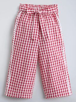 Hopscotch - Red Checkered Lace Cotton Pant