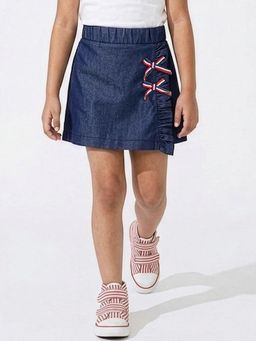 Hopscotch - Navy Blue Bow Applique Cotton Skorts