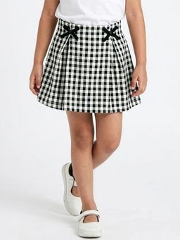 Hopscotch - Black Checkered Bow Applique Skorts