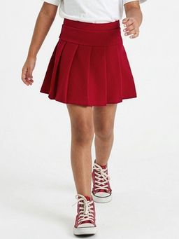 Hopscotch - Red Textured Pleated Elasticated Skirt