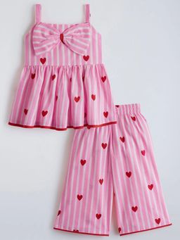 Hopscotch - Pink Stripes Bow Applique Heart Co-Ord Set