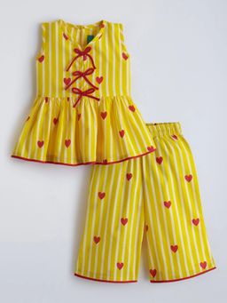 Hopscotch - Yellow Striped Heart Bow Applique Co-Ord Set