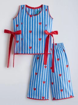 Hopscotch - Blue Bow Applique Striped Heart Co-Ord Set
