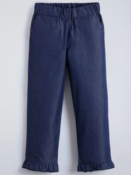 Hopscotch - Navy Blue Ruffled Loose Fit Denim Pant