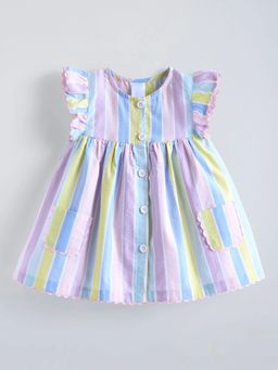 Hopscotch - Multi-Color Striped Cotton Casual Dress