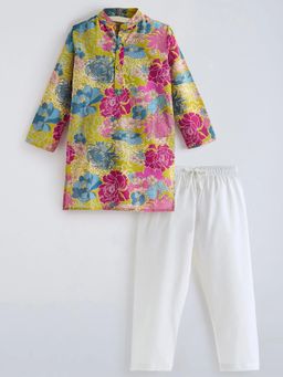 Hopscotch - Green Floral Printed Kurta And Pyjama