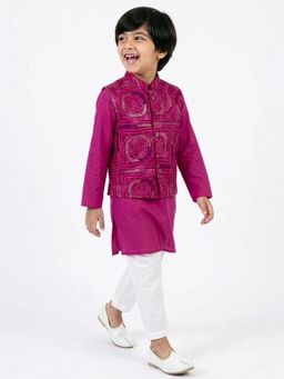 Hopscotch - Pink Bandhani Printed Kurta With Pyjama And Jacket