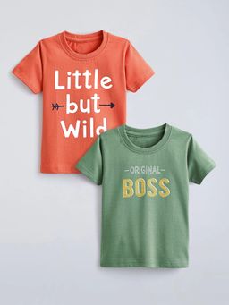Hopscotch - Multi-Color Cotton Typography T-Shirts (Pack Of 2)