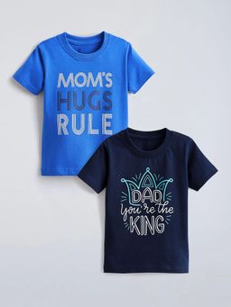 Hopscotch - Blue Cotton Typography T-Shirts (Pack Of 2)