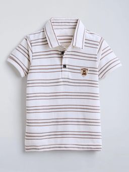 Hopscotch - Beige Teddy Applique Striped Polo T-Shirt