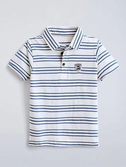 Hopscotch - Blue Teddy Applique Striped Polo T-Shirt