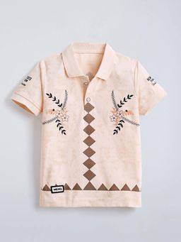 Hopscotch - Peach Floral Knitted Polo T-Shirt