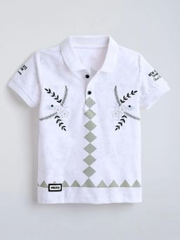Hopscotch - White Floral Knitted Polo T-Shirt