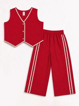 Hopscotch - Red Cotton Lace Trim Co-Ord Set