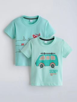 Hopscotch - Green Cotton Graphic T-Shirts (Pack Of 2)